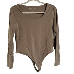 BYLT Women's Contour Scoopneck Long Sleeve Bodysuit, Driftwood, Size L, Like New